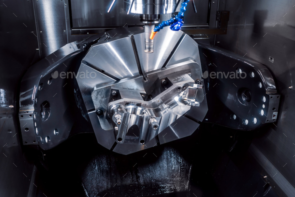 Metalworking CNC milling machine. Cutting metal modern processin - Stock Photo - Images