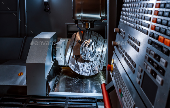 Metalworking CNC milling machine. Cutting metal modern processin - Stock Photo - Images