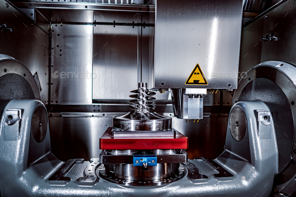Metalworking CNC milling machine. Cutting metal modern processin - Stock Photo - Images