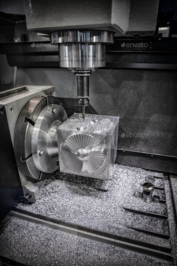 Metalworking CNC milling machine. Cutting metal modern processin - Stock Photo - Images