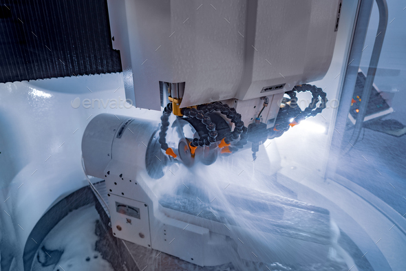 Metalworking CNC milling machine. Cutting metal modern processin - Stock Photo - Images