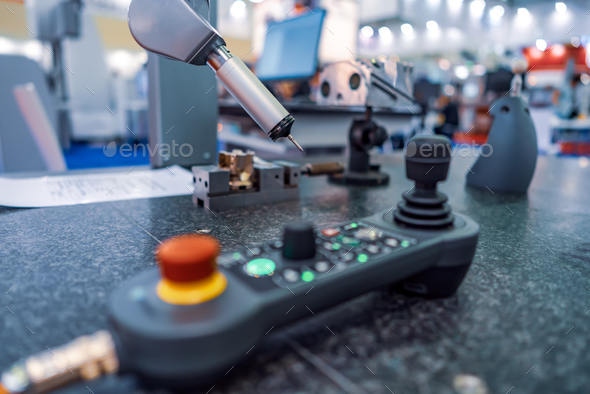 Quality control measurement probe. Metalworking CNC milling mach - Stock Photo - Images