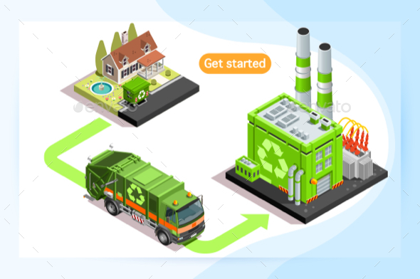 Recycling Plant and Waste Truck - Miscellaneous Vectors