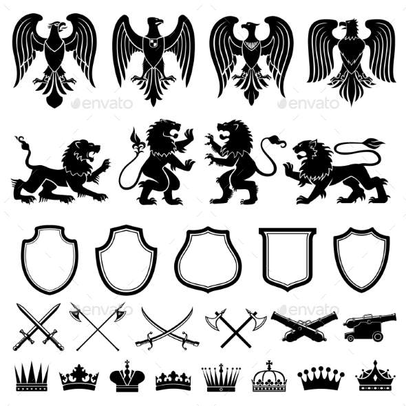 Heraldic Elements Vector Set - Decorative Symbols Decorative