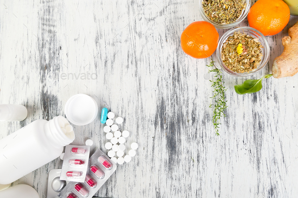 Natural medicine vs conventional medicine concept. - Stock Photo - Images