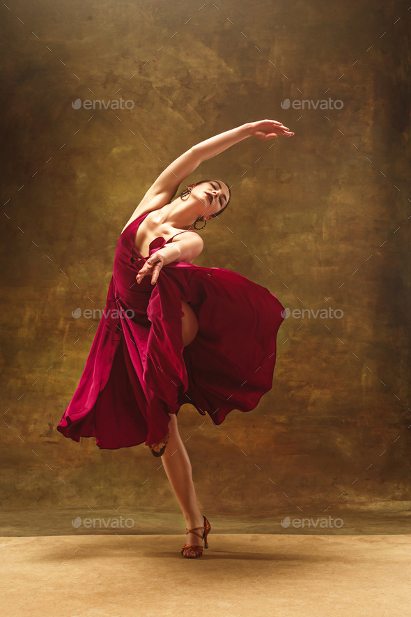 Young ballet dancer - Harmonious pretty woman with tutu posing in studio - - Stock Photo - Images
