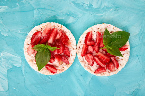 Snack with rice crispbread and fresh fruits - Stock Photo - Images
