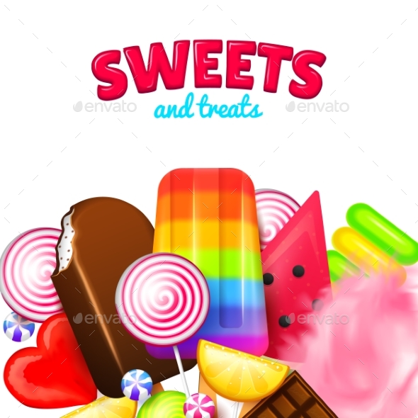Realistic Sweet Candies Background - Food Objects