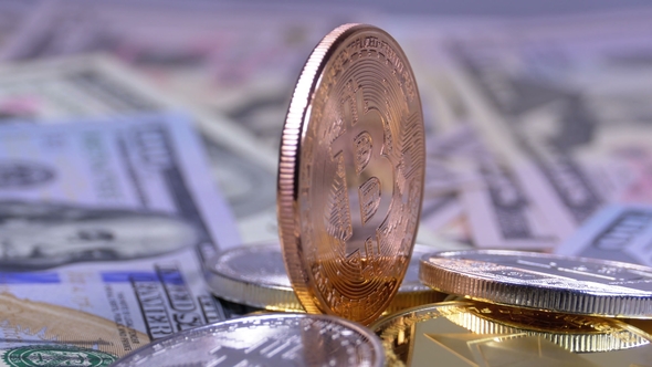 Bronze Bitcoin Coin, BTC and Bills of Dollars Are Rotating alt