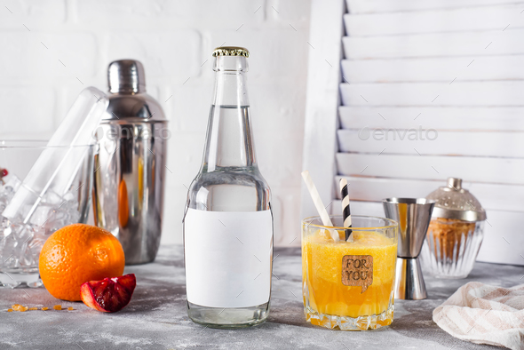 orange smoothies in the glass on wooden white background , - Stock Photo - Images