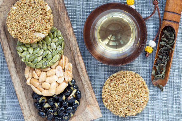 Korean traditional sweet snacks. Healthy energy snacks. Top view - Stock Photo - Images