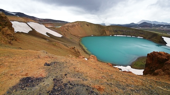 Beautiful Turquoise Color Lake Crater, Located in the Northeast of Iceland, Krafla Geothermal Area