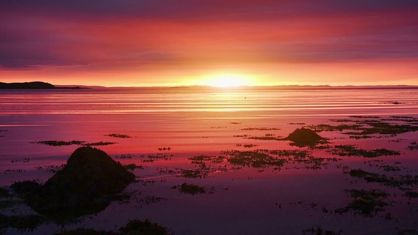 Breathtaking Sunset in Iceland. Glorious Sunrise Over the Ocean Stock Footage