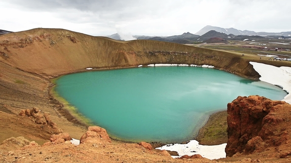 Beautiful Turquoise Color Lake Crater, Located in the Northeast of Iceland, Krafla Geothermal Area