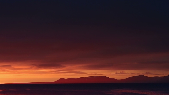 Breathtaking Sunset in Iceland. Glorious Sunrise Over the Ocean Stock Footage