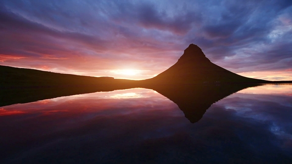 Fantastic Sunset in Iceland, a Sharp-mountain Mountain and a Pink Sky Make an Incredible Picture