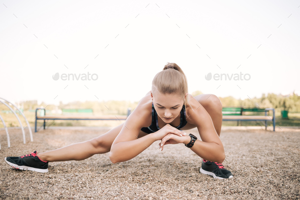 Street stretching workout - Stock Photo - Images