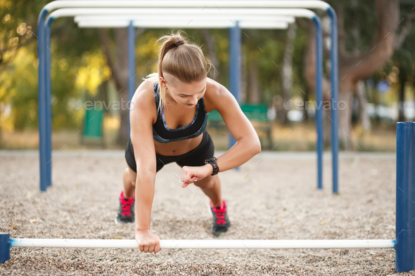 Outdoor Workout Exercise on time - Stock Photo - Images