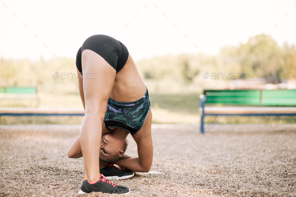 Street stretching workout - Stock Photo - Images