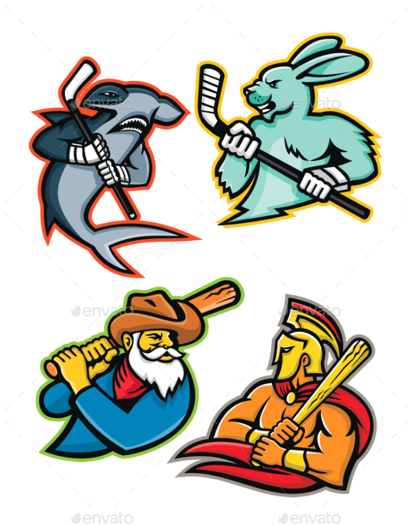 Baseball and Ice Hockey Team Mascots Collection - Sports/Activity Conceptual