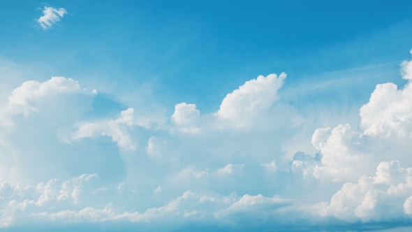 White Fluffy Cumulus Clouds Flying, Fast Moving Blue Sky at Cloudy ...