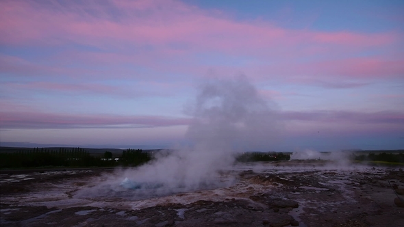 Active Geothermal Geyser Valley Is Located in the North of Iceland