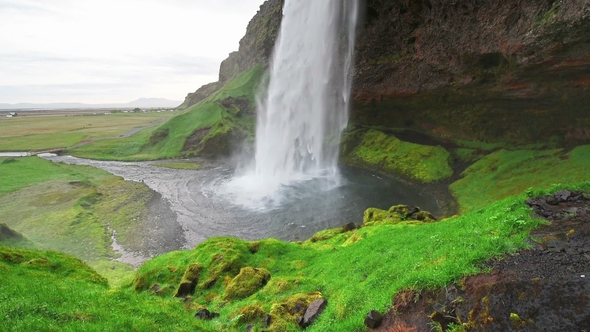 Seljalandfoss Waterfall. Beautiful Summer Sunny Day. Iceland