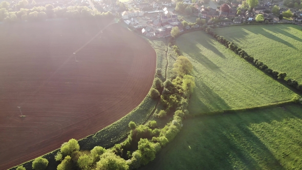 Misty Fields in Morning Birds Eye View