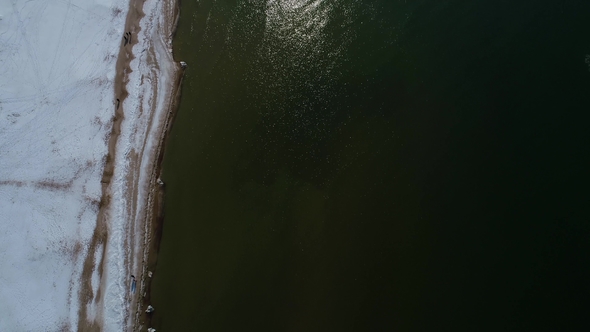 Flight Over Sea Shore at Winter