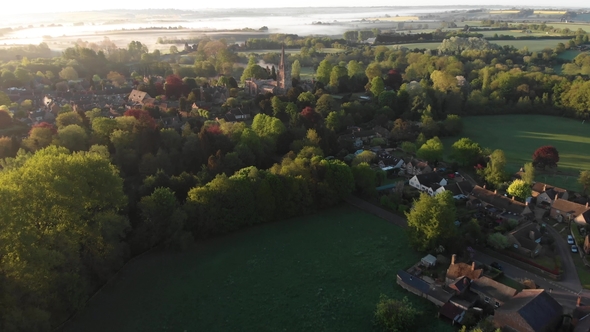 Misty Fields in Morning Birds Eye View