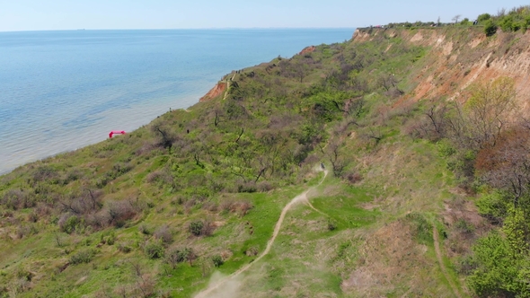 Aerial View of the Final Stage of the Enduro Extreme Race on the Seashore in .