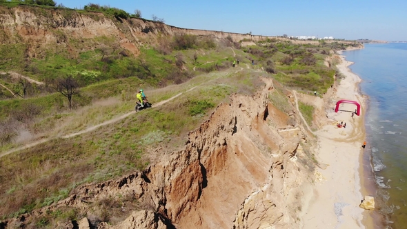 Aerial View of the Final Stage of the Enduro Extreme Race on the Seashore in .