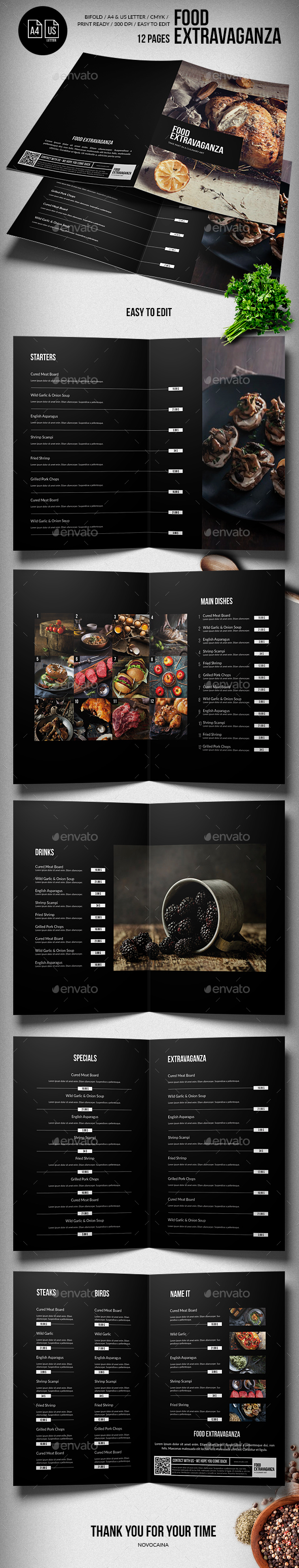 Multipurpose Extravaganza Food Menu - 12 pgs - A4 & US Letter - Food Menus Print Templates