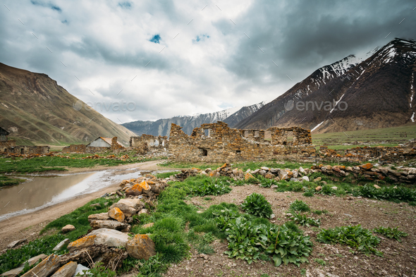 Old Abandoned Village With Dilapidated Ruined Houses In Ketrisi - Stock Photo - Images