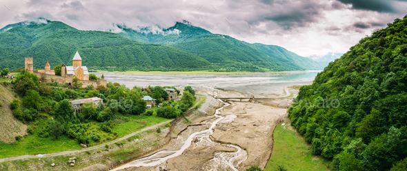 Castle complex Ananuri in Georgia, about 72 kilometres from Tbil - Stock Photo - Images