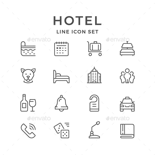 Set Line Icons of Hotel - Man-made objects Objects