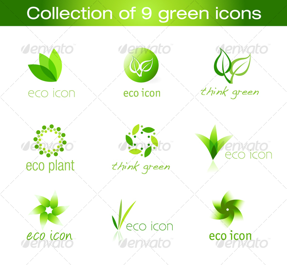 Collection of 9 vector green icons - Web Icons