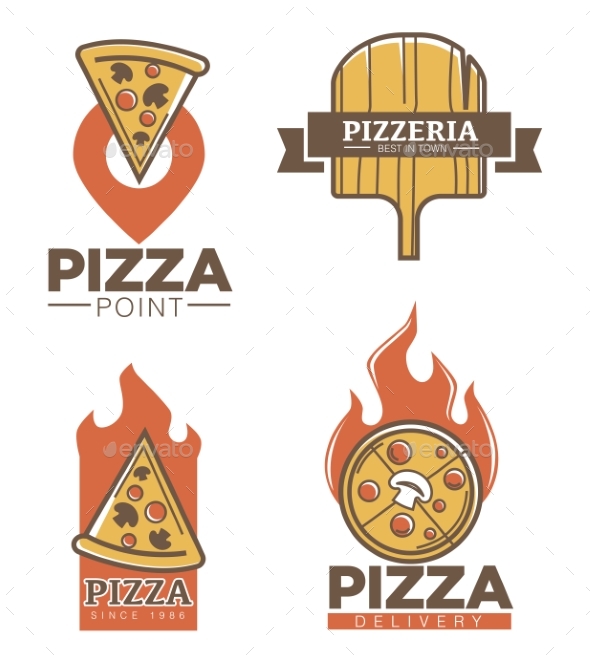Italian Pizzeria and Pizza Delivery Promo Emblems - Miscellaneous Vectors