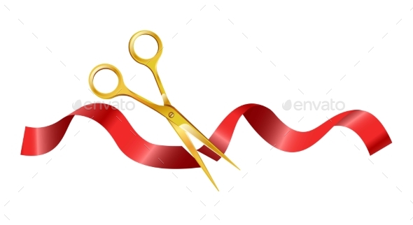 Gold Scissors That Cut Ceremonial Red Silk Ribbon - Man-made Objects Objects