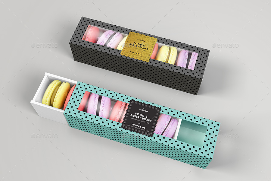 Download Food Pastry Boxes Vol 2 Cookies Macarons Pastry Take Out Packaging Mock Ups By Ina717