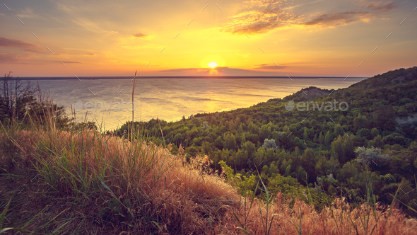 Majestic nature landscape with sunset sky - Stock Photo - Images