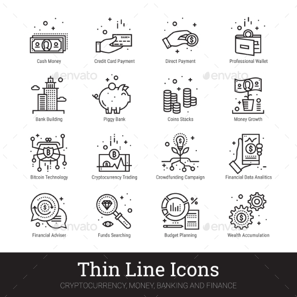 Money, Cryptocurrency, Finance Linear Vector Icons - Business Icons