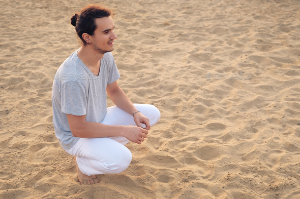 Portrait of resting young men after workout - Stock Photo - Images