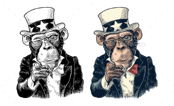 Monkey Uncle Sam with Pointing Finger at Viewer - Animals Characters