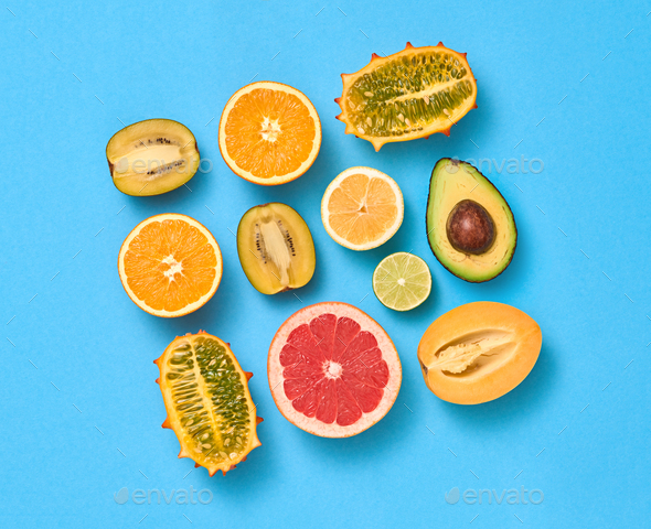 Tropical Fruits Vegan Set. Organic Food Concept - Stock Photo - Images