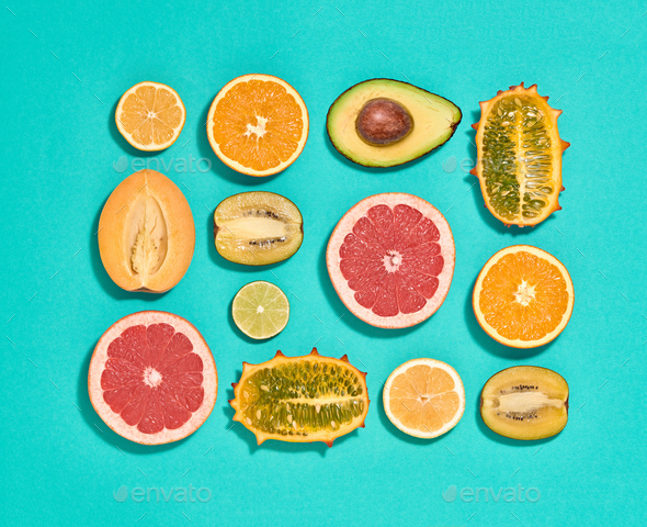 Tropical Fruits Vegan Set. Organic Food Concept - Stock Photo - Images