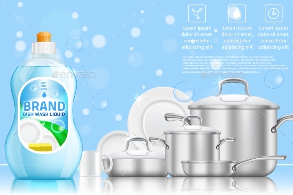 Dishwashing Advertising Vector Realistic Template - Backgrounds Decorative