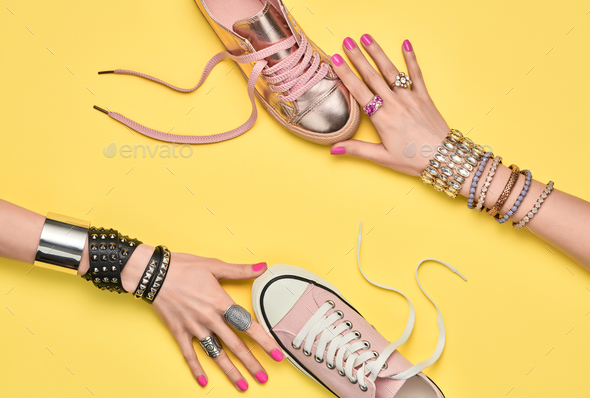 Fashion.Female hand, Trendy Jewelry.Shopping Sales - Stock Photo - Images