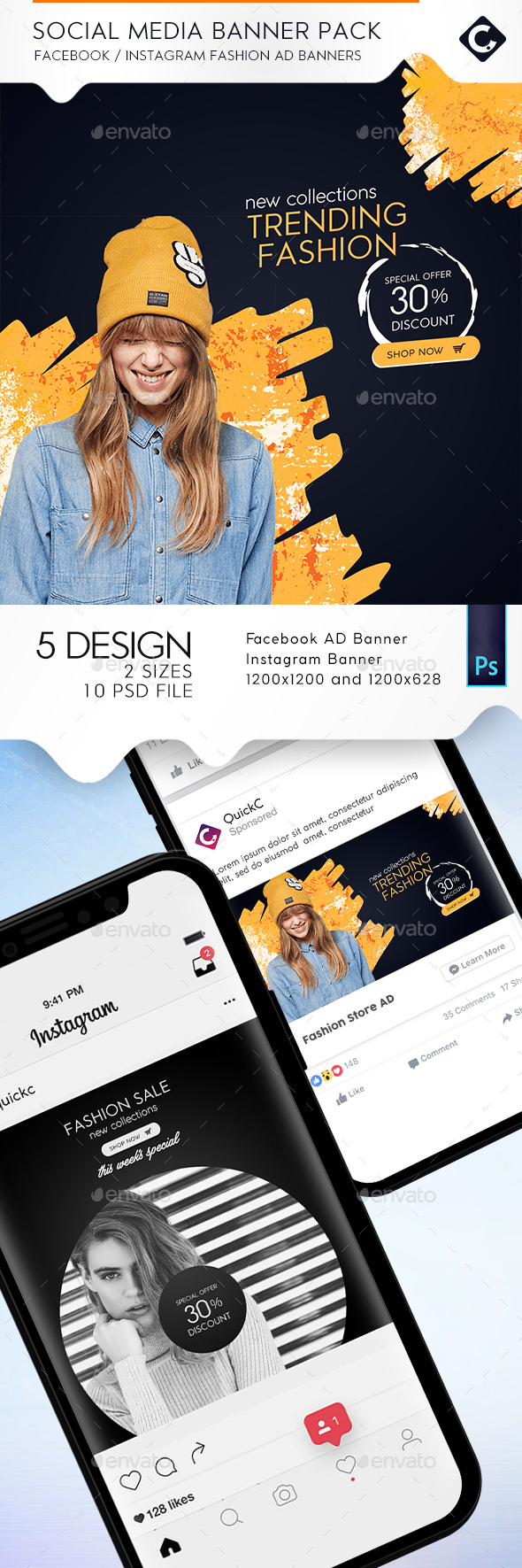 Social Media Fashion Banner Pack - Banners & Ads Web Elements