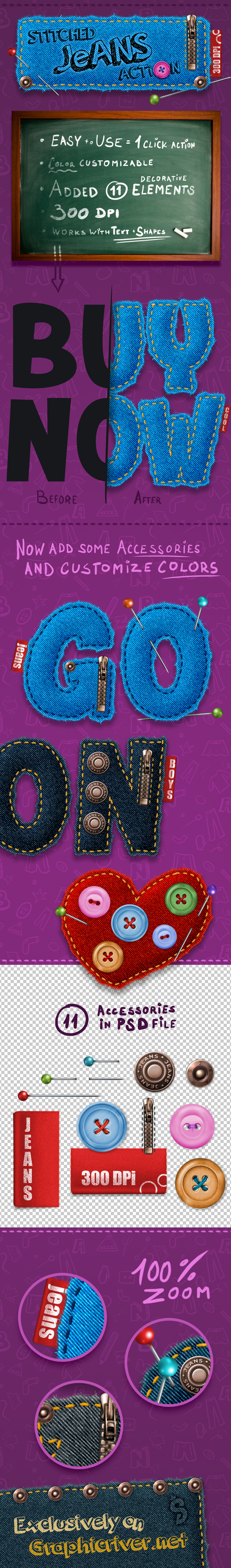 Stitched Jeans Action - 300 DPI - Text Effects Actions
